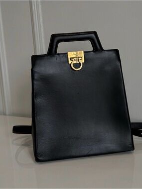 Vintage Salvatore Ferragamo Black Bag /backpack with Gold Hardware